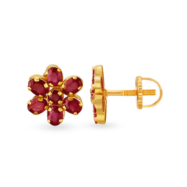 Lovely 22 Karat Yellow Gold And Ruby Studs,,hi-res image number null