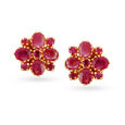 Charming 22 Karat Yellow Gold And Ruby Floral Stud Earrings,,hi-res image number null