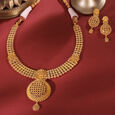 Glittering 22 Karat Yellow Gold Beaded Teardrop Necklace And Earrings Set,,hi-res image number null