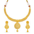 Glittering 22 Karat Yellow Gold Beaded Teardrop Necklace And Earrings Set,,hi-res image number null