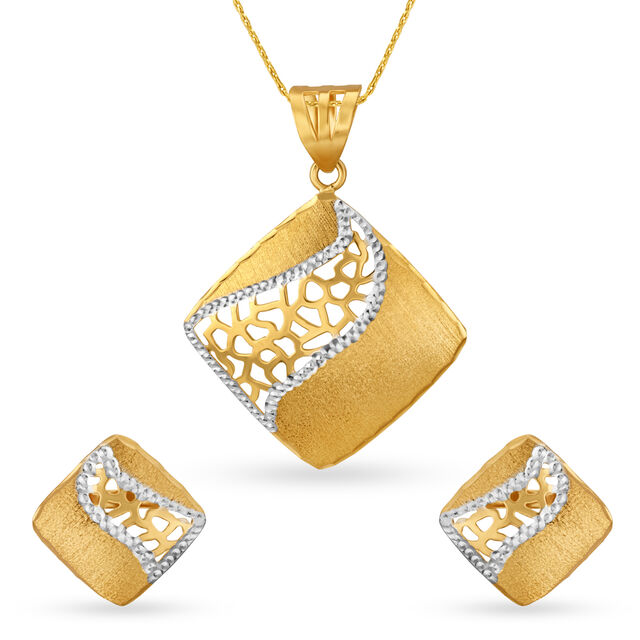 Stylish Gold Pendant and Earrings Set,,hi-res image number null