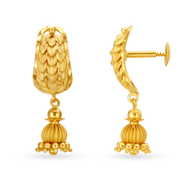 Gorgeous 22 Karat Yellow Gold Leaf Patterned Drop Earrings,,hi-res image number null