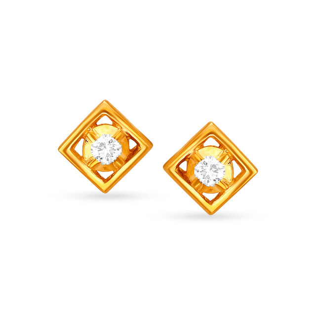 Dainty 22 Karat Gold And Diamond Stud Earrings,,hi-res image number null