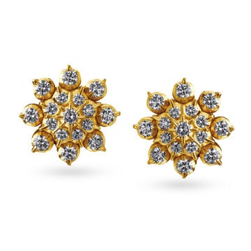 Lustrous Diamond Floral Gold Stud Earrings