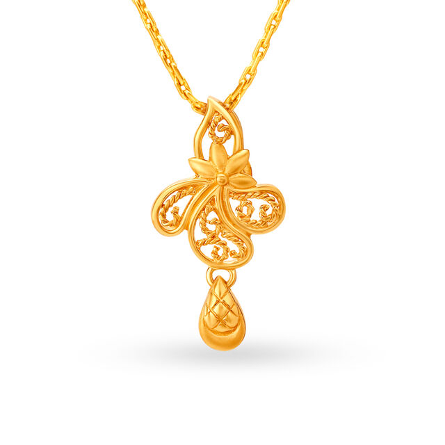 Intricate Floral Pattern Gold Pendant,,hi-res image number null