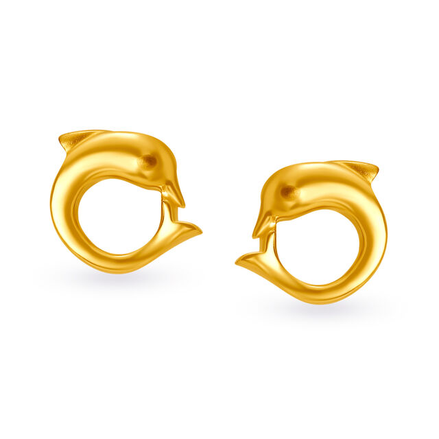Glistening Dainty Dolphin Gold Stud Earrings For Kids,,hi-res image number null