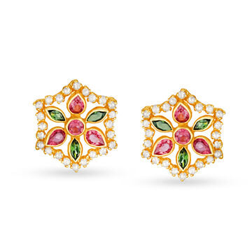 Dazzling Floral Gold Stud Earrings