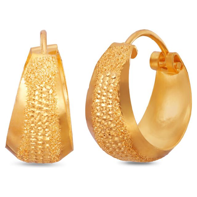 Timeless 22 Karat Yellow Gold Textured Hoop Earrings image number null