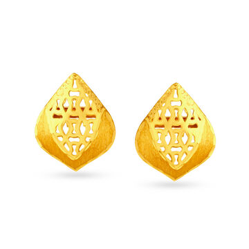 Elaborate Yellow Gold Leaf Stud Earrings