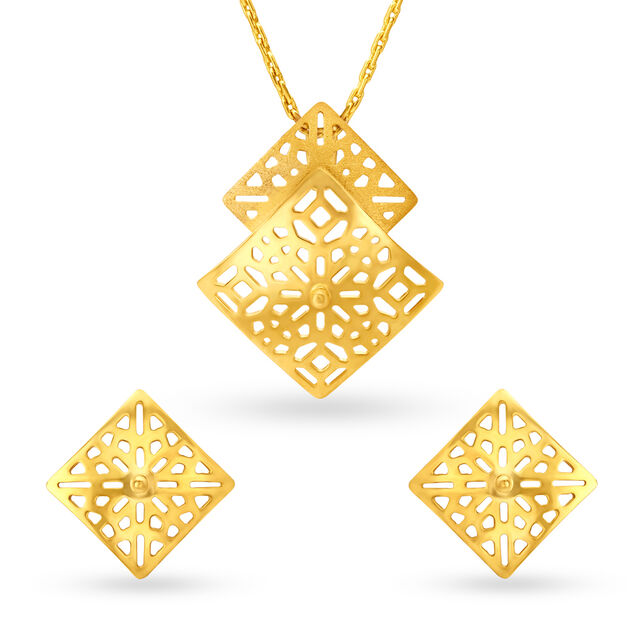 Geometeic Mesh Gold Pendant and Earrings Set,,hi-res image number null