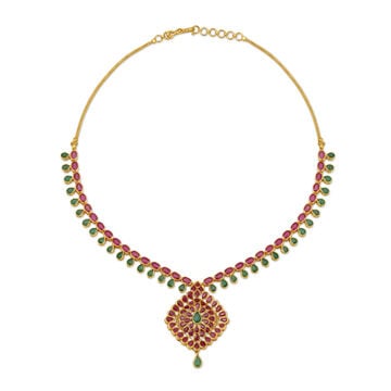 Stately Emeralds and Rubies Floral Necklace