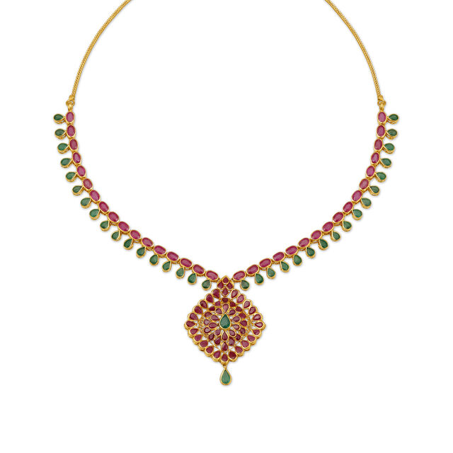 Stately Emeralds and Rubies Floral Necklace,,hi-res image number null