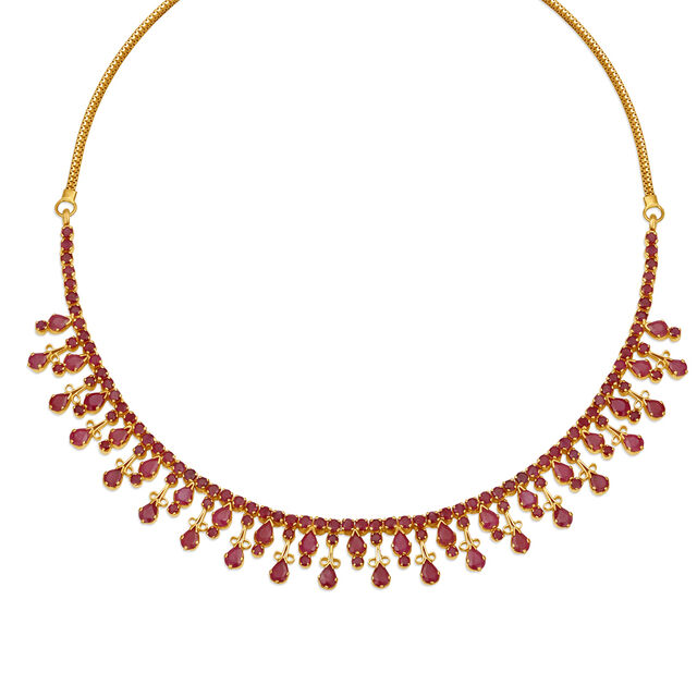 Traditional Look Ruby Studded Gold Necklace,,hi-res image number null