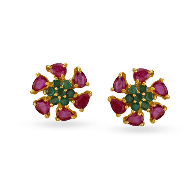 Surreal Emerald and Ruby Nakshatra Stud Earrings,,hi-res image number null