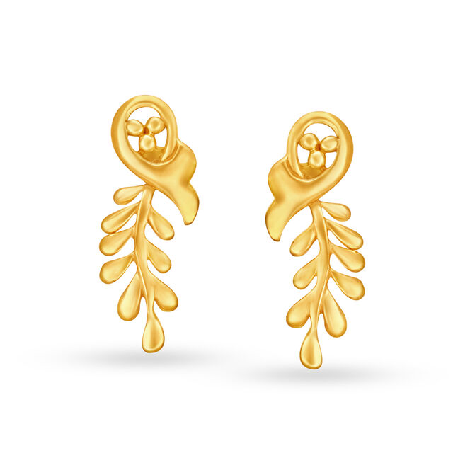 Beautiful 22 Karat Gold Leaves Stud Earrings,,hi-res image number null