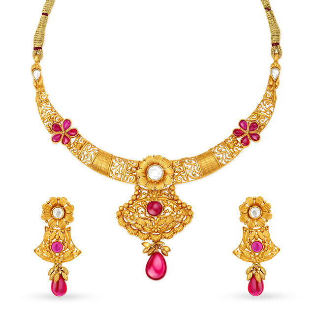 Grand Gold Necklace Set with Stones,,hi-res image number null