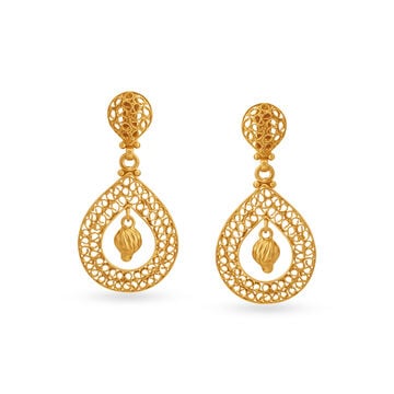 Traditional Gold Jali Work Mesh Drop Earrings