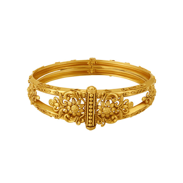 Queenly 22 Karat Yellow Gold Floral Carved Bangle,,hi-res image number null