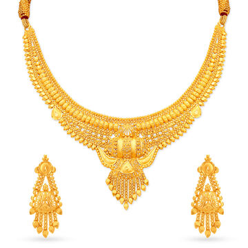 Opulent Rawa Work Gold Necklace Set