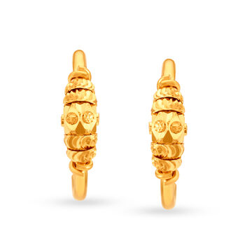 Ornamented 22 Karat Yellow Gold Textured Hoop Earrings