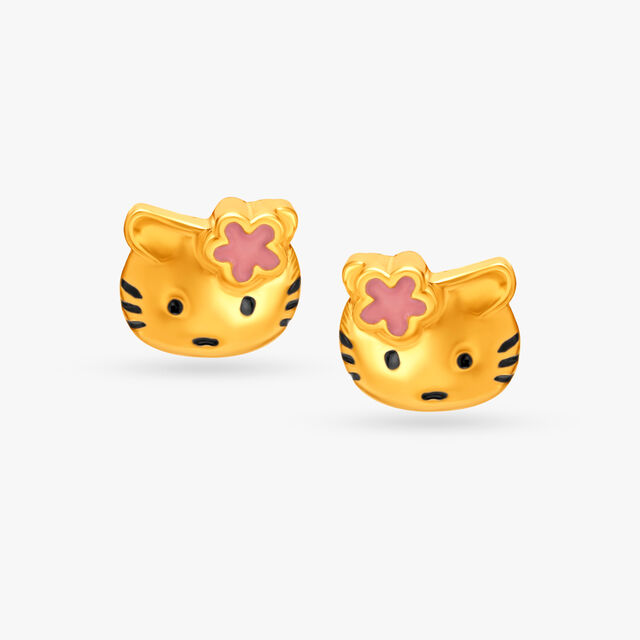 Darling 22 Karat Yellow Gold Kitty Stud Earrings image number null