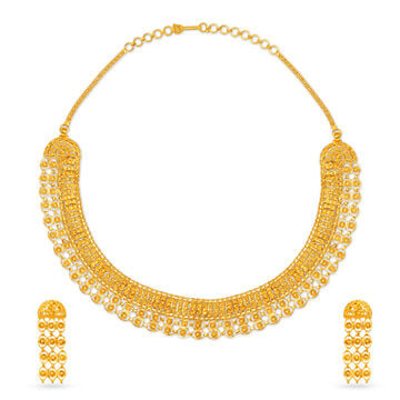 Exquisite Yellow Gold Necklace and Earring Set