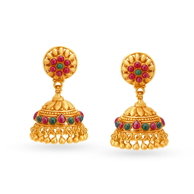 Opulent Antique Gold Jhumka Earrings,,hi-res image number null