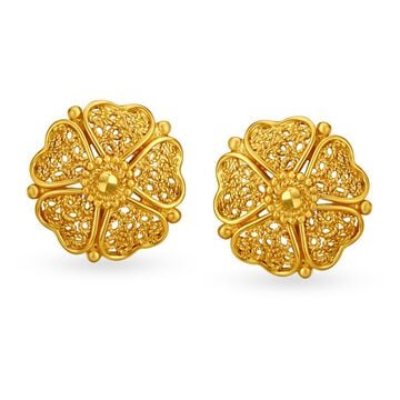 Floral Filigree Gold Stud Earrings