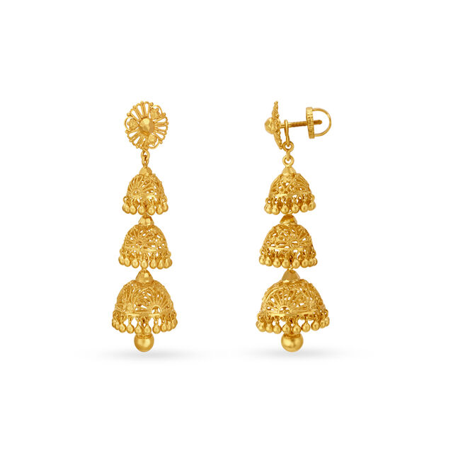 Dazzling Long Gold Jhumka Earrings,,hi-res image number null