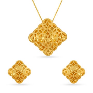 Geometric Gold Pendant and Earrings Set
