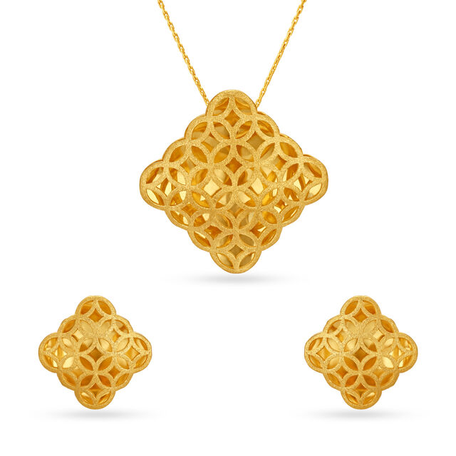 Geometric Gold Pendant and Earrings Set,,hi-res image number null
