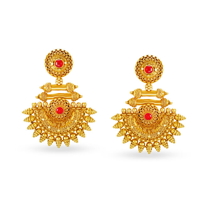 Marvellous 22 Karat Yellow Gold And Stone Earrings,,hi-res image number null