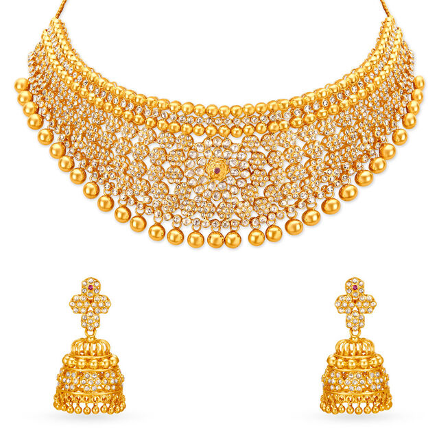 Glamourous Gold and Assorted Stones Necklace Set for the Telugu Bride,,hi-res image number null