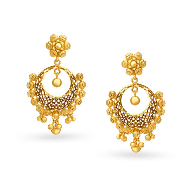 Mesmerizing Yellow Gold Beaded Filigree Drop Earrings image number null