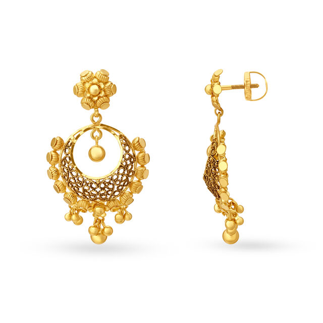 Mesmerizing Yellow Gold Beaded Filigree Drop Earrings image number null