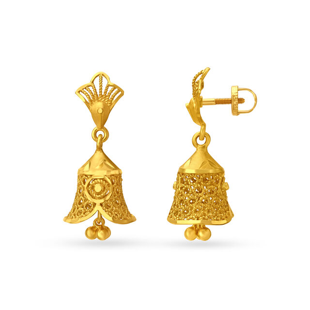 Exquisite Yellow Gold Orchid Jhumkas image number null