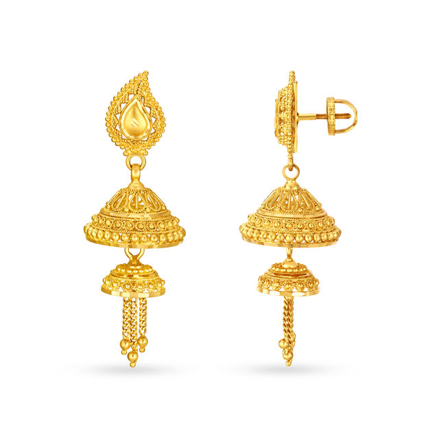 Traditional 22 Karat Yellow Gold Chandelier Jhumkas,,hi-res image number null