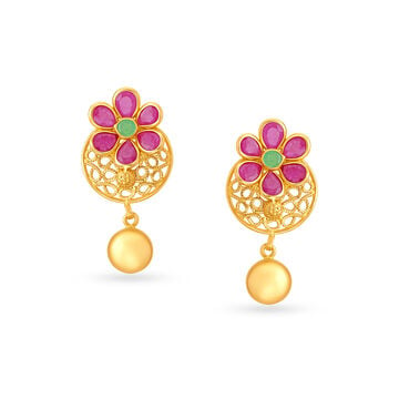 Opulent Ruby and Emerald Floral Drop Earrings