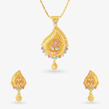 Droplet Gold Pendant and Earrings Set
