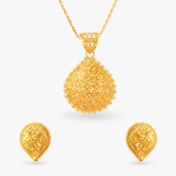 Tapestry Gold Pendant and Earrings Set