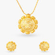 Ornate Gold Pendant and Earrings Set image number null