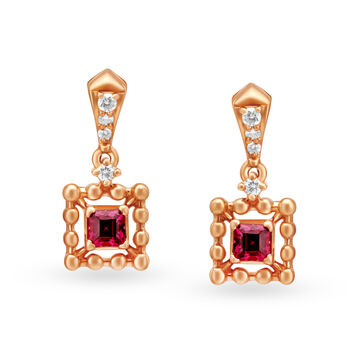 Square Diamond and Rose Gold Drop Earrings