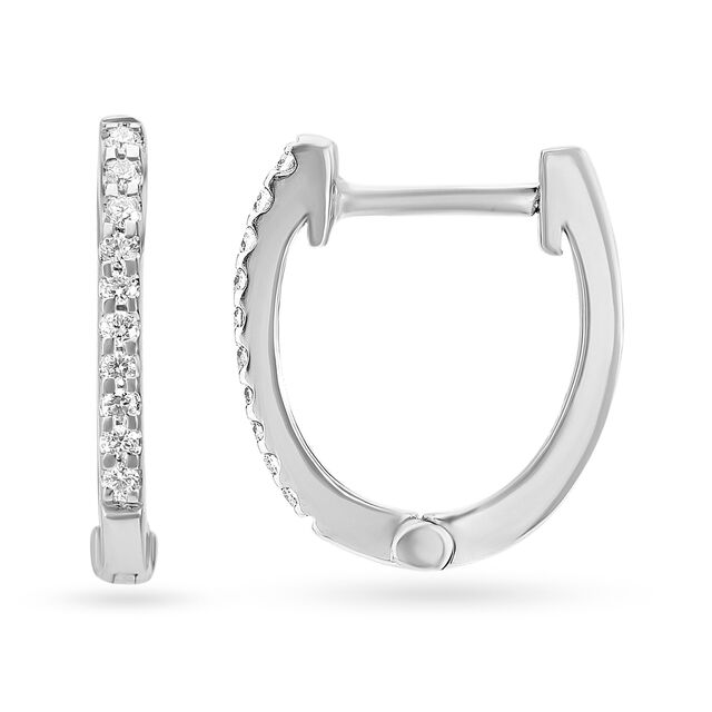 Dainty Platinum Diamond Hoop Earrings,,hi-res image number null