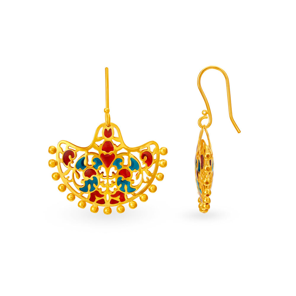22K Gold Textured Drop Hoop Earrings (2.80G) - Queen of Hearts Jewelry