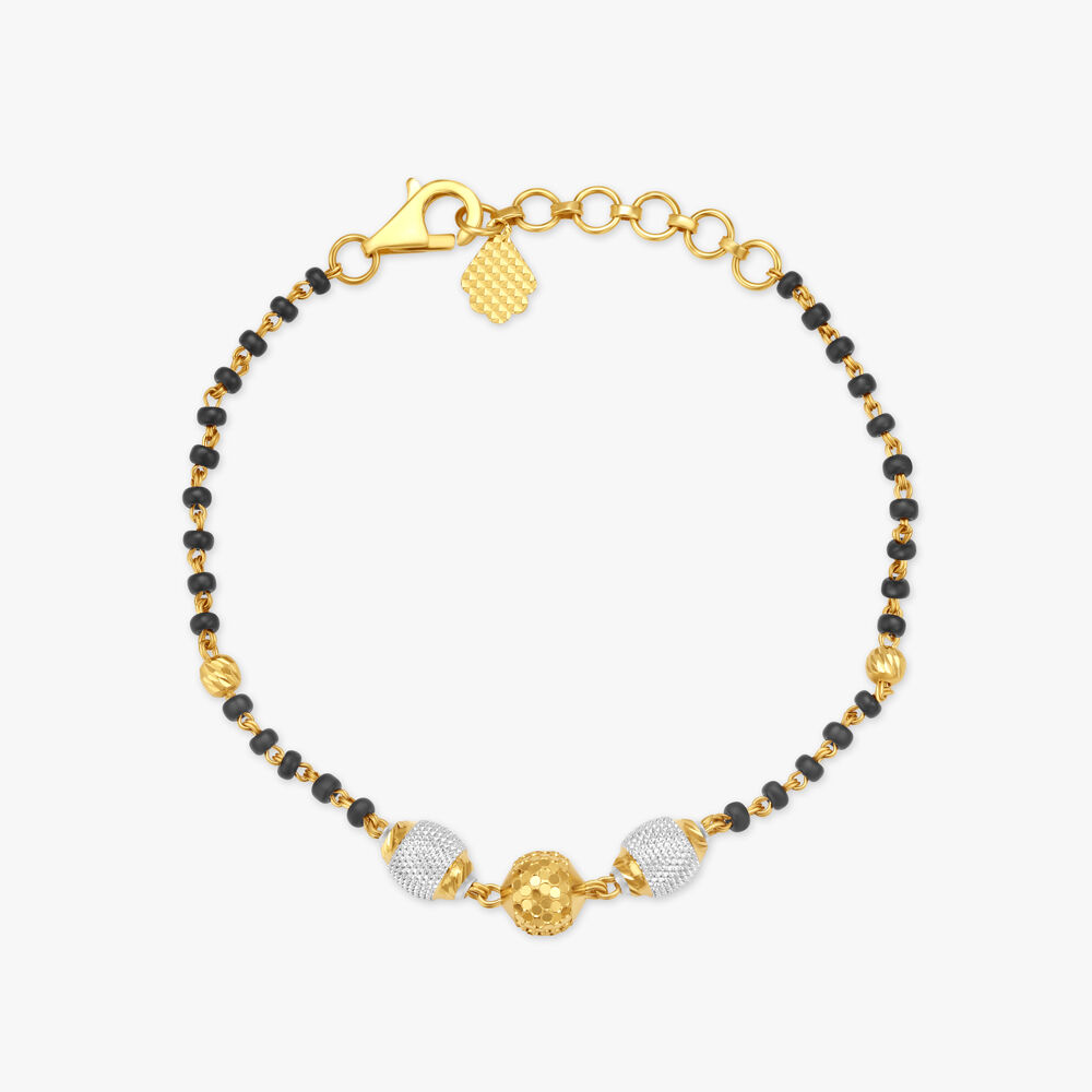 22K Gold Bracelet for Women with Cz & Black Beads - 235-GBR3172 in 3.650  Grams