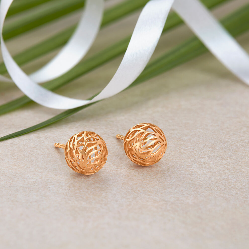 Round Gold Jali Work Stud Earrings