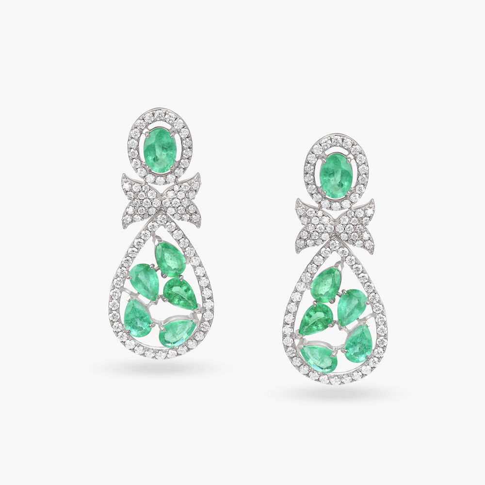 Shop Rubans Rhodium Plated Premium White  Emerald Green Zircon Studded Drop  Earrings Online at Rubans