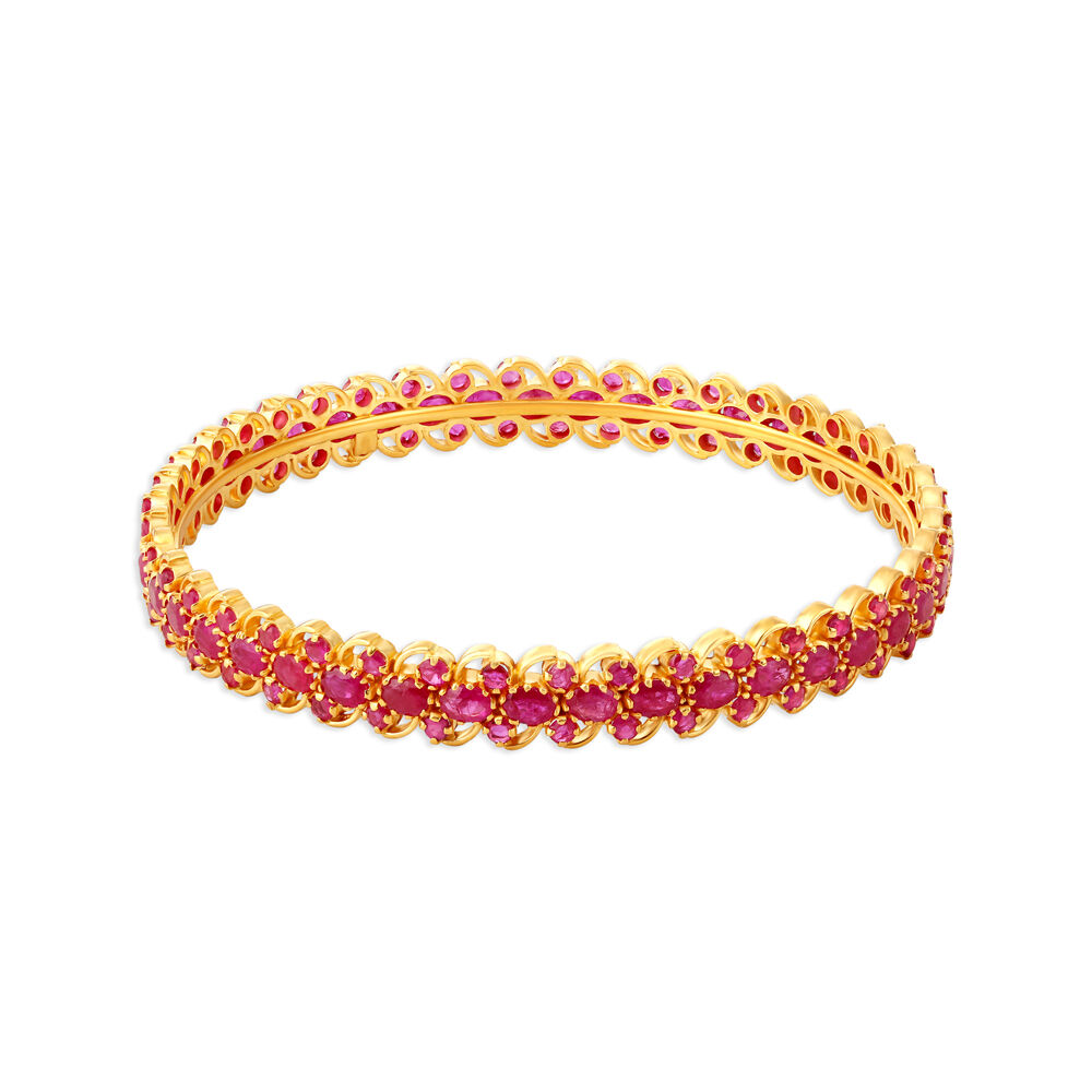 Red Brass Gold Plated Traditional Ruby Beads Artificial Bangles Size 4  Inch