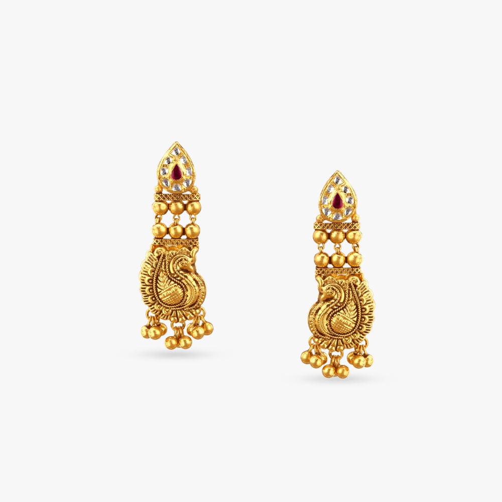 

Peacock Grace Gold Drop Earrings