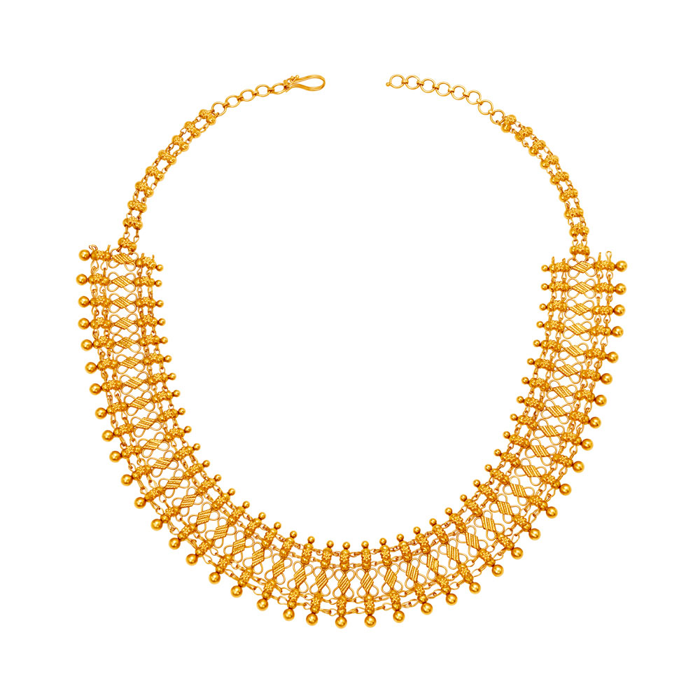 

Rustic 22 Karat Yellow Gold Beaded Link Necklace And Earrings Set